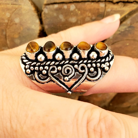 New Tiger Eye 925 Silver Adjustable Statement Ring. - Picture 10 of 10